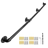 SCIEO 8FT Staircase Handrail with 4 Wall Mount Support Industrial Loft Round Corner Pipe Banister Me