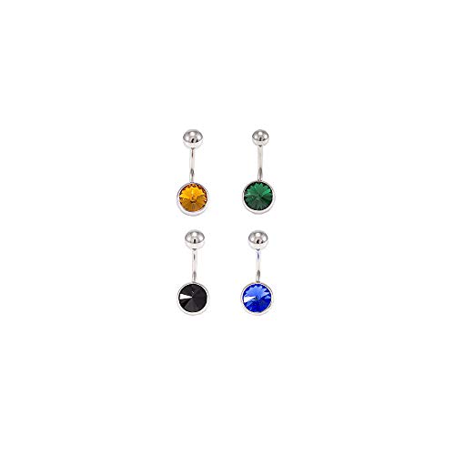 Belly Button Rings Round Cubic Zirconia Navel Barbell Stud Body Piercing Package of 4 14g