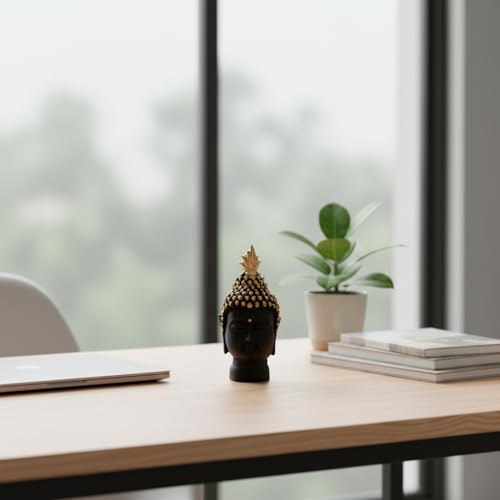 Image of HindCraft Buddha Face Showpiece for Home Decor - Meditating Buddha Head Statue for Living Room, Office Desk, Meditation Room, Spiritual Decorative Idol Gift Item