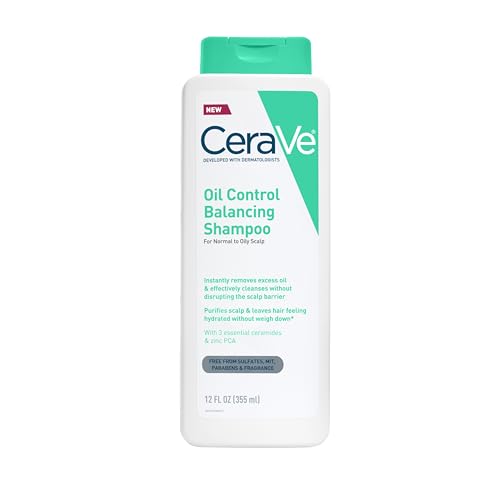 CeraVe Oil Control Balancing Shampoo, Clarifying Shampoo With Ceramides & Hyaluronic Acid, Removes Oil and Leaves Hair Feeling Hydrated, For All Hair & Scalp Types, Sulfate Free & Color Safe, 12 oz