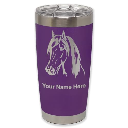 LaserGram-Personalized-20oz-Tumbler-Horse-Head-1-Dark-Purple LaserGram Personalized 20oz Tumbler, Horse Head 1 (Dark Purple) - Image 1