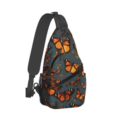 Mochila tipo sling estampada mariposas negra miniatura 2