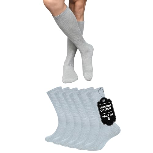 Crew Men's Socks | Pack of 3 | Formal Crew Cotton Solid Color Full Length Lightweight Casual Business Regular Sock