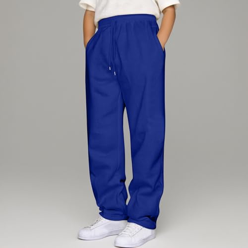 Boy's Casual Sweatpants Kids Wide Leg Elastic High Waisted Athletic Jogger Trackpant Open Bottoms Trousers with Pockets 3-16Y4