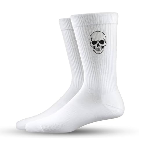 Tassenbrennerei Socken Totenkopf Motiv lustige Skull Tennissocken für Damen Herren Unisex Geschenkidee (Schwarz/42)