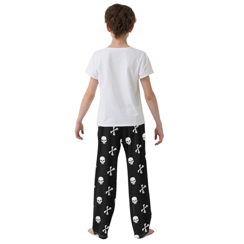 ZZXXB Skull and Skeleton Boys Long Pants Soft Trousers Elastic Waist Kids Lounge Bottoms with Pockets S-XL3