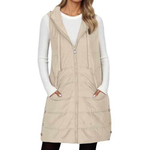 LAMIEN Women Long Quilted Vest Sleeveless Hood Winter Puffer Vest Outwear - image 2