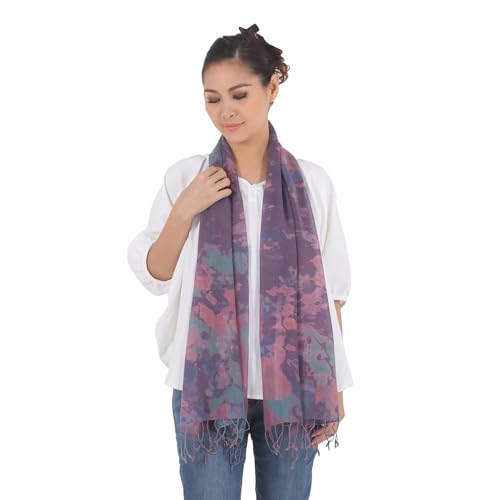 NOVICA Artisan Handmade Tiedyed Cotton Scarf Tieddyed Wrap in Pink Purple from Thailand Accessories Scarves Multicolor Woven Bohemian Travel Friendly ' Fantastic Colors'3