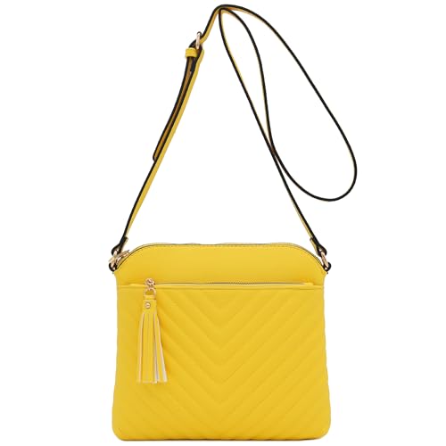 Image of FashionPuzzle Chevron Quilted Medium Crossbody Bag with Tassel Accent