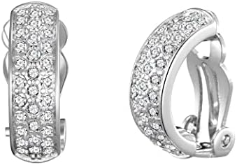 Silver Plated Pave Clip On Earrings Created with Zircondia® Crystals