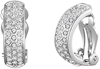 Silver Plated Pave Clip On Earrings Created with Zircondia® Crystals