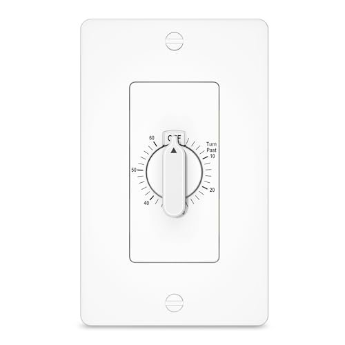 HBN 60 Minute Spring Wound Timer Switch, Energy-Saving Mechanical Timer Switch for Lights, Bathroom Fan, Easy Installation and Operation, No Neutral Required, ETL Listed