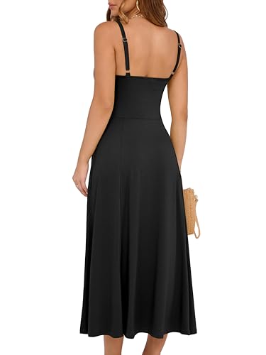 Image of YATHON Women's Summer Midi Corset Boho Dresses Spring Casual Floral Spaghetti Straps Lace Up Dress Flowy Aline Beach Sundress
