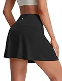 baleaf Tennisrock Damen 35cm Hoher Taille Golf 2 in 1 Athletic Active Running Skorts Röcke Taschen Sport Rock mit Shorts A-Linien-Trainingsrock Schwarz M