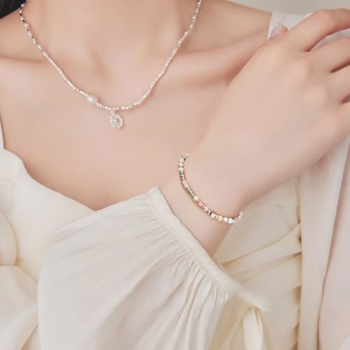 Adjustable Stackable Beaded Bracelets for Women Teen Girls Ladies Two Tone Stainless Steel Natural Stone Womens Boho Bead Bracelet Waterproof Fashion Handmade Bestie Mother Daughter Auntie Best Friends Grandma Granddaughter Sister Link Bracelets for Women Happy Birthday Graduation2