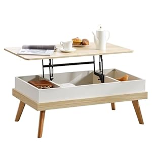 Forevich Lift Top Coffee Table Fully Assembled Cabinet with Hidden Storage Compartment Multi-Function Large Split Tabletop Center Table for Living Room Home Office Natural