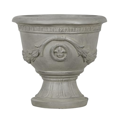 Christopher Knight Home 16.14 Inch Classical Heraldic Pedestal Urn Planter MGO Outdoor Flower Pot Faux Stone Garden Planter for Patio Porch Entryway Decor, Gray by Christopher Knight Home - Image 5