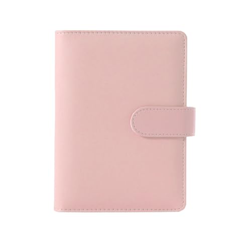 A5 Folder A5 Ring Binder 6 Lock PU Leather Cover Ring Binder A5 Ring Binder (Inner Paper Not Included), Refillable Budget Folder A5 for Travel Work and Organiser (Pink)