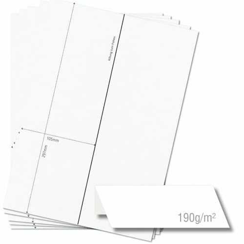 OfficeGear Lot de 55 cartes de tente extra larges 1-up (55 feuilles) perforées imprimables A4 190 g/m² pliantes pour divers événements – 105 mm x 297 mm avec modèle téléchargeable