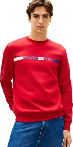 Tommy Hilfiger Herren Sweatshirt Brand Love Stripe mit Rundhalsausschnitt, Rot (Medium Red), S – Ansicht 1