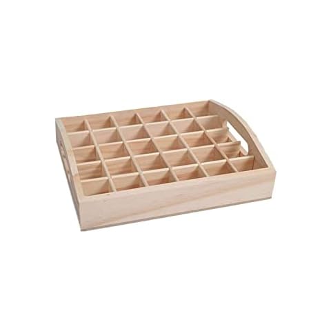 VolksRose Wooden Essential Oil Box, Oil Bottle Case Storage Box Fits 5-15 ml, Perfume Nail Polish Classification #04, #037-30 Slots Cover