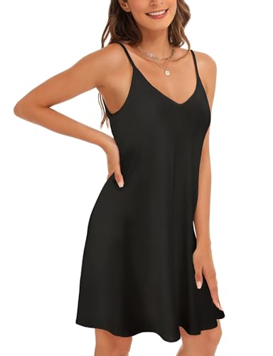 Womens Swimsuit Cover Up Spaghetti Strap Casual Bathing Suit Cover Up Sleeveless Beach Coverups Dress With Pokets3