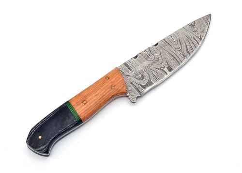 Damascus Knives Custom Handmade Hunting Knife- Best Damascus Steel Blade Skinning Knifes - Fixed Blade Hunting Knife's With Leather Sheath Belt Loop (Black Handle 9" Knife)
