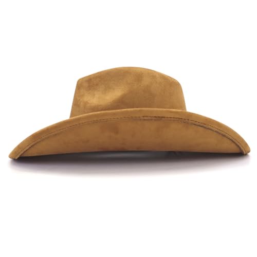 Image of Western Cowboy Hat for Women Men Classic Fedora Hats Wide Brim Suede Cowboy Hat for Women with Buckle Belt