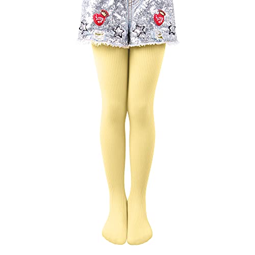 L&K-II Niños Niñas Medias de punto acanalado de nylon Colores lisos Calcetines dulces Leggings Amarillo 134/140 Cover