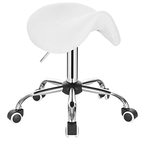 Preisvergleich Produktbild EUGAD 0077BGY Sattelhocker Arbeitshocker Drehstuhl Drehhocker Rollhocker Kosmetikhocker Sattelstuhl Arzthocker Friseurhocker Praxishocker gepolstert höhenverstellbar, Weiß