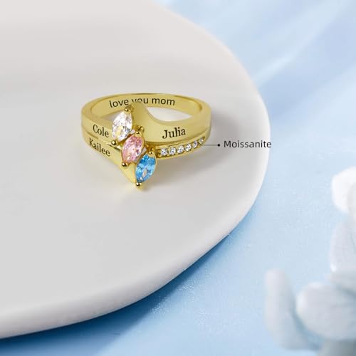 10K 14K 18K Solid Gold Mothers Ring Personalized 2-6 Birthstones Engraved Names Rings Mother Jewelry for Mom Wife Grandma Family2