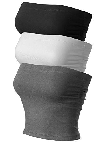 Image of MixMatchy Women's 3 Pack Tube Top Built-in Bra Strapless Ruched Bandeau