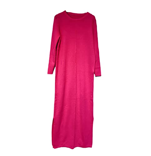 Robe midi en tricot rose rouge à col rond et manches longues