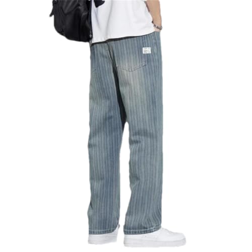 Men's Retro Menloose Fit Straight Leg Jeans Pants Vintage Streetwear Style Multi-Functional Casual Striped Denim Trousers
