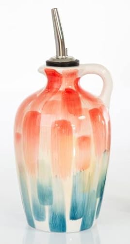 Generico Bottiglia olio in Ceramica con Manico,Oliera da Tavolo Dipinta a Mano con Tappo Versaolio Salvagoccia dim.18 alt. 8 diametro 500 ml modello (074)