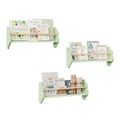 Resistente & Durevole: Ogni mensola sospesa può sostenere fino a 5 kg. Inoltre, la barra di protezione evita la caduta degli oggetti. Il porta libri bambini è progettato per un utilizzo sicuro e duraturo