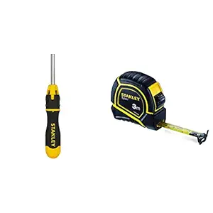 STANLEY STHT68010-8 Magnetic Holder Ratcheting Screwdriver (10-Pieces) With STANLEY STHT43066-12 Tylon 3-Meters Measurement Tape in Rugged Rubber Case
