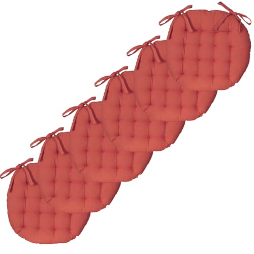Atout Ciel Lot de 6 Galettes de Chaise Rondes Bicolores D.40cm, Terracotta Imprime/Uni