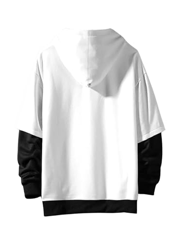 OYOANGLE Men's Contrast Color Drawstring Hoodie Patchwork Hooded Sweatshirt with Pocket2