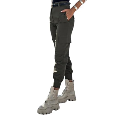 Pantalon femme chic décontracté mode fluide style cargo avec poches