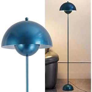 Alpinaluz Lámpara de Pie de Acero con Pantalla Abovedada – Estilo Moderno, Nórdico y Retro – Luz Indirecta – Casquillo LED E27 – Interruptor de Pie para Salón, Dormitorio o Comedor (Azul Marino)