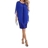Freizeitkleider Für Damen,Frauen-Sommer-Chiffon-Kleid Vintage Festes Knielanges Kleid Rundhals Fledermausärmel Bleistiftkleid Elegantes Spleißen Fließende Kleider Mode-Cocktailparty-Kleider, Kö