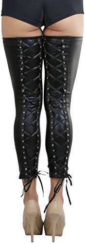 Image of ToBeInStyle Women's PU Faux Leather Elastic Shiny Wet Long Tights Novelty Leg Warmers