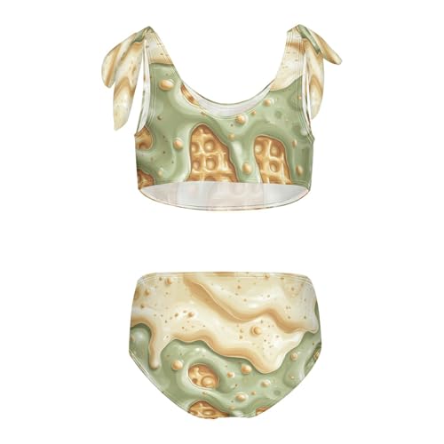 Gold Milk Forest Green Ice Cream Girls Tankini Swimsuit Kids Bikini Sets 2 Pcs Bathing Suit 3T2