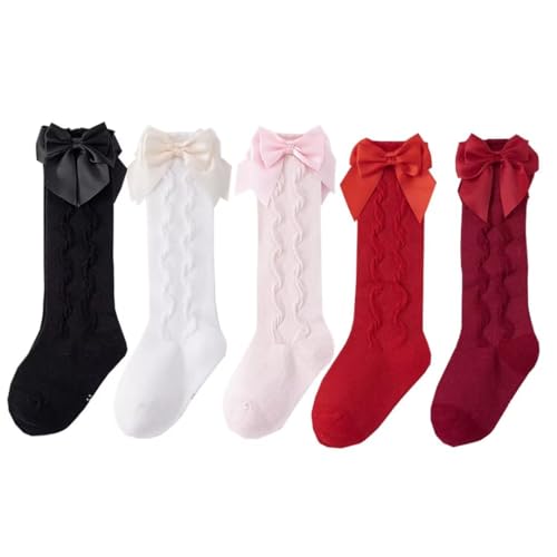 Baby Girls Socks Anti-slip Socks Cotton Knee High Ruffle Socks baby stocking for infant toddler Kids, 5 Pairs