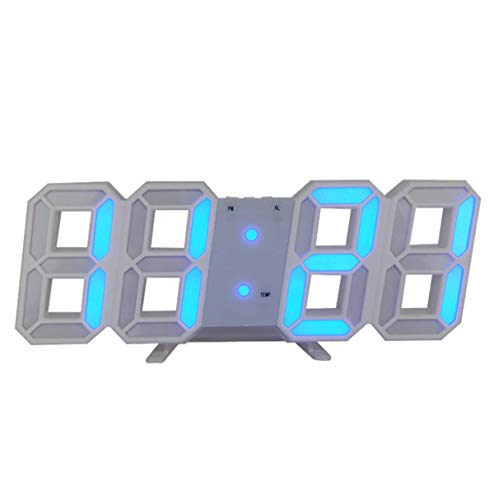 LED 壁掛け デジタル時計 電子3D 立体 wall ウォール clock USB電源 ボタン電池付き 3段階の明るさ調整 自動調節 スヌーズ機能 置き時計 壁掛け時計 家の装飾 卓上時計 オフィス(全12カラー) (白枠ブルー文字)