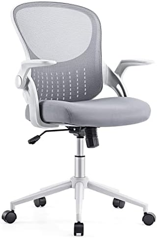 Office Chair - Ergonomic Flip-up Arm Home Office Computer Swivel Desk Chair with Wide Seat, Thickened Seat Cushion, Widened Backrest, Storage Back Basket, Lumbar Support