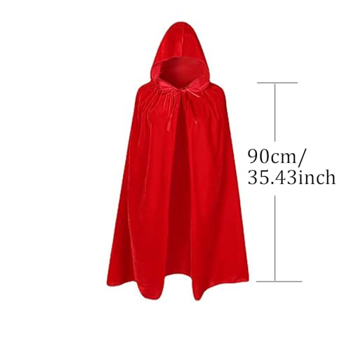 Dinghaole Vampir Kostüm Umhang mit Kaputze，Rot Umhang mit Kapuze,Halloween Vampir Umhang mit Kapuze Kapuzenumhang Rot，hexenkostüm，35.4in für Karneval Cosplay Kostüm