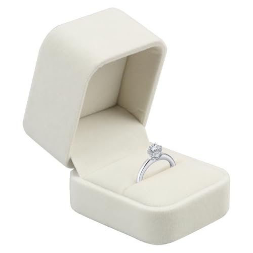 Vxiwscy Samt Schmuck Ringbox Aufbewahrungsbox Geschenkbox für Hochzeit Verlobung Valentinstag - Elegantes Weiß Ideal für Schmuckpräsentation und Geschenkverpackung Er nimmt wenig Platz ein. (1)