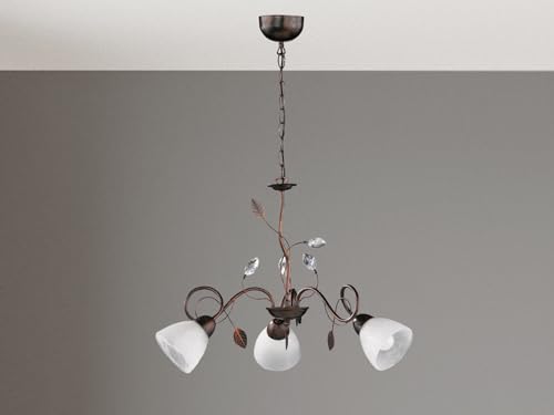 Trio Leuchten Żyrandol 110700328 Traditio, metal w kolorze rdzy antyczny, szkło w kolorze białym, bez 3 x E14, 70 x 70 x 150 cm